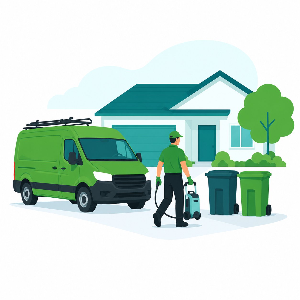 Binz van and technician arriving at home